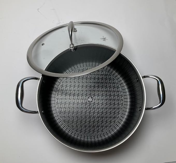 Hell’s Kitchen Hybrid 7.5-Qt Pot with Lid, Tri-Clad Stainless Steel & PFAS-Free Ceramic Nonstick, no PFOA, no PTFE, no Teflon, Non-Toxic Cookware, Metal Utensil Safe, All Cooktops and Oven Safe | Induction Cookware, Stock Pot With Lid, Tri Clad Stainle...