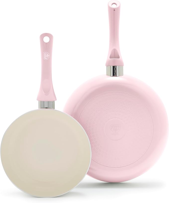 GreenLife 2 Piece (8" & 10") Ceramic Nonstick Skillet Set, Blush Pink | PFAS-Free Nonstick Coating, Frying Pans, Omelet Pans, Everyday Pan, Induction Ready, All Stovetop Compatible, Dishwasher Safe