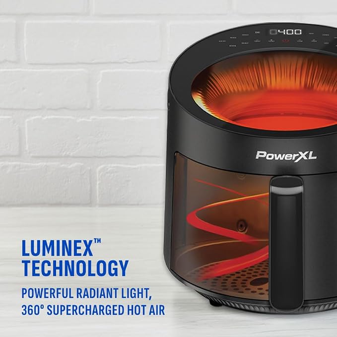 PowerXL LUMINEX 5.3QT Air Fryer with View Window | 5.3QT air fryer with radiant heat, 13 presets, skylight window and no-preheat cooking.