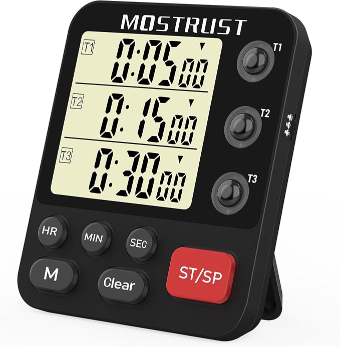 Digital Dual Kitchen Timer, Multiple Channels Countdown Timer | 3-Groups Triple Timer with Magnet-Back Memory-Preset Large Display Adjustable Volume, 3A Battery Included, Ideal for Cooking