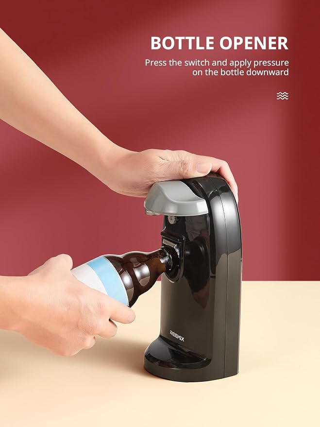Reemix Electric Can Opener, Automatic Can Opener | One-Touch Operation, Knife Sharpener and Bottle Opener 3 in 1, Easy Clean Kitchen Tool for Home Use