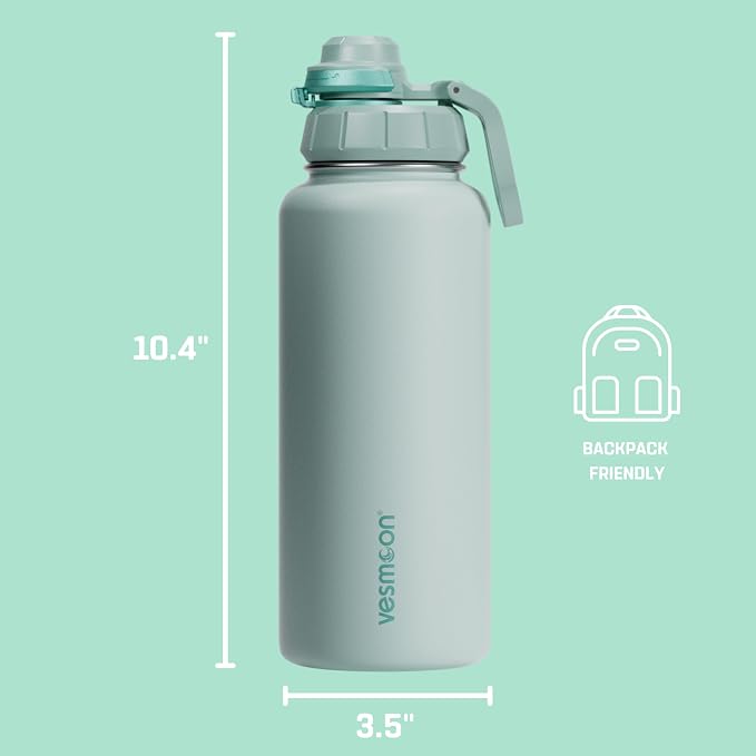 Vesmoon Vessence 32 Oz Stainless Steel Tea Infuser Bottle for Loose Leaf Tea, Water, Herbs, Fruits - Triple Layered Insulated, Leak Proof Bottle with Lid and Clip Handle - 24 Hours Hot/Cold