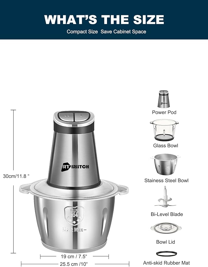 Food Processor, Baby Food Maker, 2 Bowls (10 cup+10 cup) | 800W Meat Chopper/Grinder, Food Puree Maker for Fruit, Vegetable, Nuts, Herbs, Garlic, Meat, 6-Second Quick Soft Food Prep