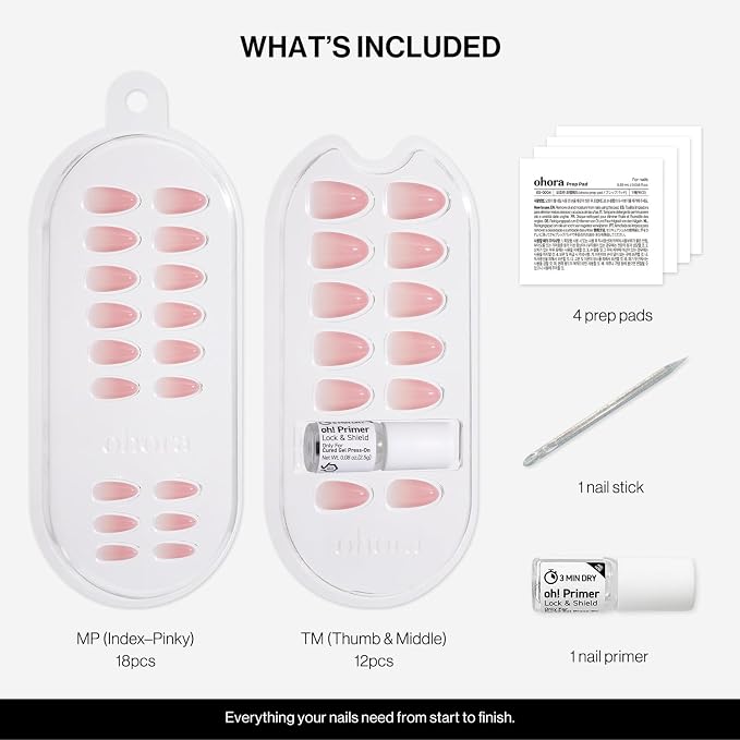 ohora Gel Press On Nails | Pink, Ombre, Short Oval | Cream Rose | Salon-Quality, 100% Real Gel, No UV Lamp, No Glue, Non-Toxic | 15 Sizes, 30 Tips | Long Lasting, press on short