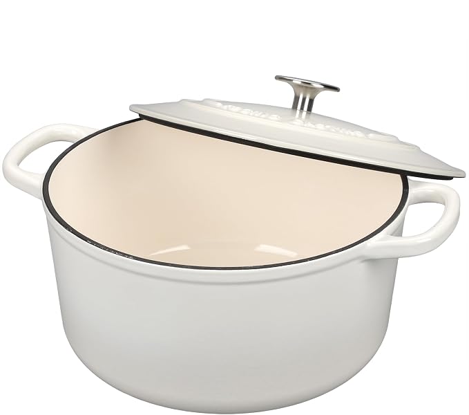 EDGING CASTING Enameled Cast Iron Dutch Oven with Sourdough Bread Baking Kit, Bread Dutch Oven with Lid, Includes Proofing Basket & Baking Tools, 5qt, White