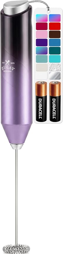 Zulay Kitchen Powerful Milk Frother AA Batteries Included – Ultra Fast Handheld Drink Mixer with Stainless Steel Whisk Stirrer for Coffee, Protein, Matcha & More, Frother Wand Electric Frothmate