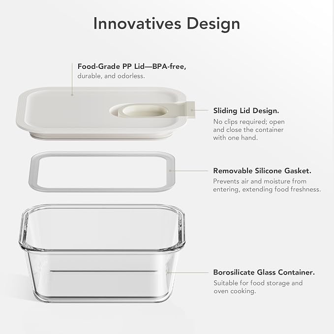 4 Pack 129 oz Glass Meal Prep ContainersGlass Food Storage Containers with One-Hand Slide LidBorosilicate Airtight Portion Control Containers, MicrowaveOven Freezer Safe, BPA Free
