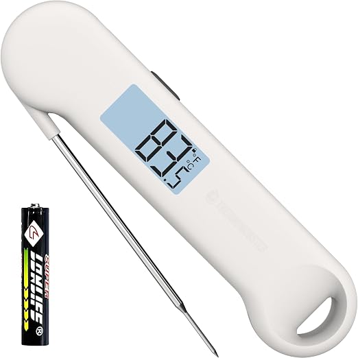 0.5 Sec Instant Read Grill Meat Thermometer Digital Food Cooking BBQ, White | ±0.5°F Precision, Auto Flip Digital LCD Display, Ideal For Meat, Candy, Grill, BBQ, Food Thermometer for Kitchen Gadgets