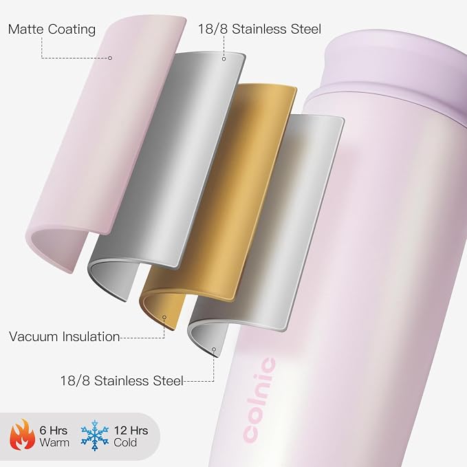 Travel Coffee Mug with 360°Lid, 12 oz Coffee Tumbler Insulated Travel Mugs for Hot and Cold, Vacuum Insulated Stainless Steel Coffee Cup Leak Proof Spill Proof-Pearl Nacre