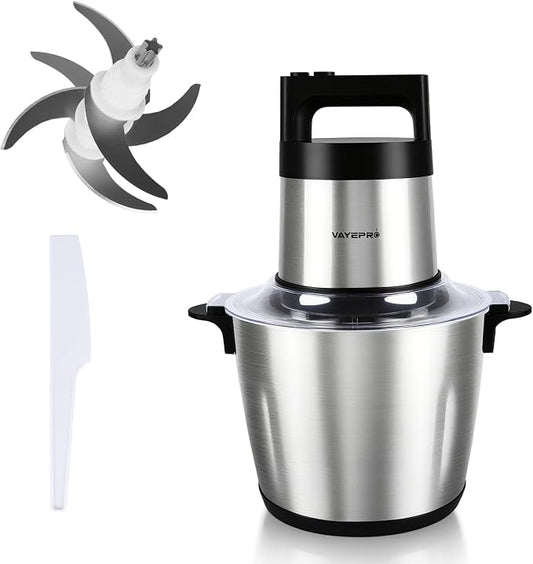 Vayepro 24 Cup Large Capacity Electric mixers, Electric Food Blenders with Stainless Steel Bowl, 2 Speed, 4 Bi-Level Bladesand Spatula, 6L 800W Food Processors for Meat, Onion, Vegetables, Fruits