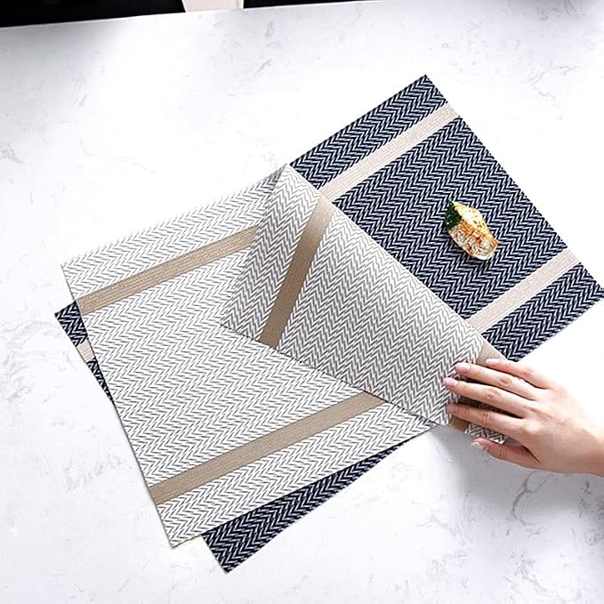 PIGCHCY Luxurious Placemats and Table Runner Set, Stylish Durable Placemats Set of 6 for Home Wedding Hotel Decoration (Beige White)