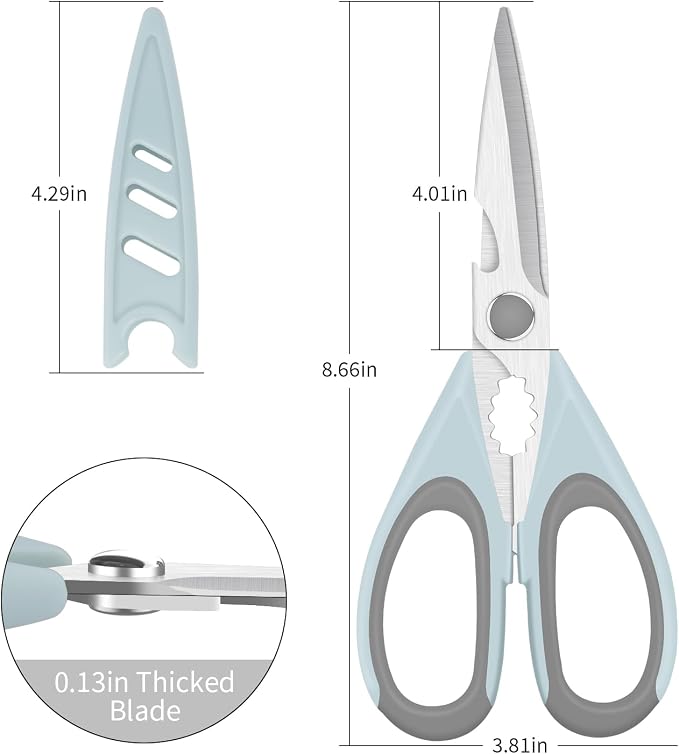 Multifunctional Stainless Steel Kitchen Scissors Set, Heavy Duty Food Scissors with Safety Cover, Sharp Utility Shears for Chicken, Meat, Vegetables, Herbs, 2 Pack