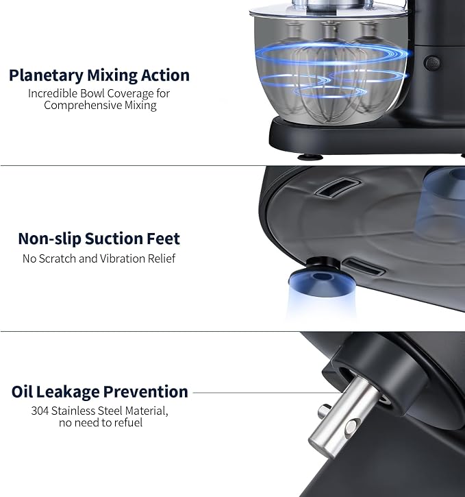 Stand Mixer, 6QT Mixers Kitchen Electric Stand Mixer,Dough Mixer Black | 600W Tilt-Head Kitchen Mixer with Stainless Steel Bowl, Dishwasher-Safe Dough Hook, Flat Beater, Wire Whisk, Splash Guard
