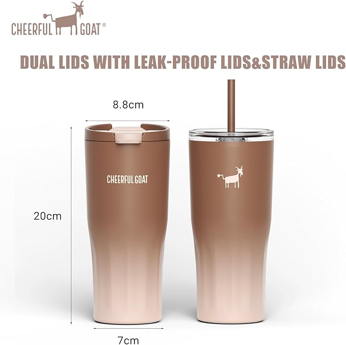 CHEERFUL GOAT Ceramic Lined Coffee Travel Mug – Stainless Steel Travel Coffee Tumbler with Ceramic Liner, with lid, 21 OZ Cup for Hot and Cold Water Coffee at Home, Office, or On the Go (Latte Ombre)