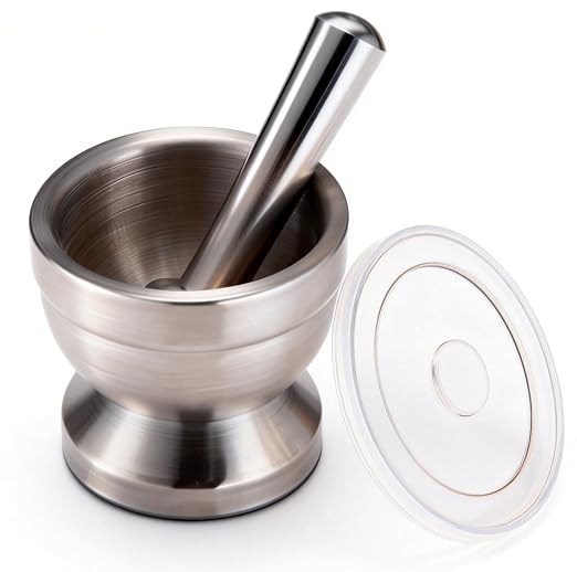 18/8 Stainless Steel Mortar and Pestle Set for Grind Spices, Non-Slip Base | Food-Grade Mortar and Pestle, Spice Grinder, Mortar & Pestles for Grind Spices, Herbs, Pills & Make Pesto, Easy to Clean