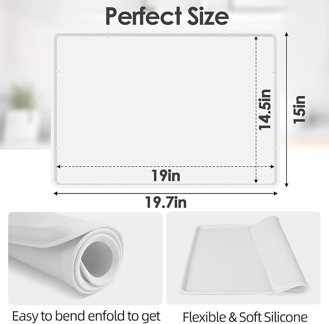 Silicone Coffee Maker Mat with Lip for Countertops, 19.7'' x 15'', White | Multi leak-proof coffee tray for countertop, non-slip silicone tray for under coffee machine espresso accessory, wipe-clean