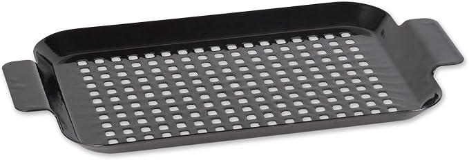 RSVP International Porcelain Coated Steel BBQ Grill Tray/Pan, Outdoor Barbeque Grilling Accessories for Cooking Fish & Vegetables, Dishwasher Safe, Small, 13x7.25"