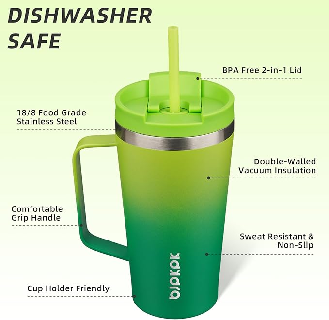 BJPKPK 18oz Insulated Tumbler with Handle, Lid & Straw, Stainless Steel | Double Wall Vacuum Insulated Coffee Travel Mug - Keeps Cold & Hot, BPA Free, Cupholder Fit for Office, Gym & Travel