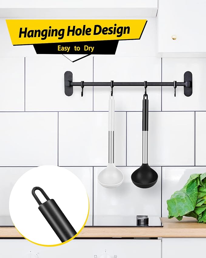 BUNDLEPRO Silicone Ladle Spoon Kitchen Utensils, 2 Pack, Black-White | Non Stick, High Heat Resistant, BPA Free, Ideal for Cooking, Stirring,Serving Soups