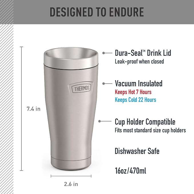 THERMOS ICON SERIES, Stainless Steel Tumbler, Matte Stainless_Steel, 16 oz (Pack of 4)