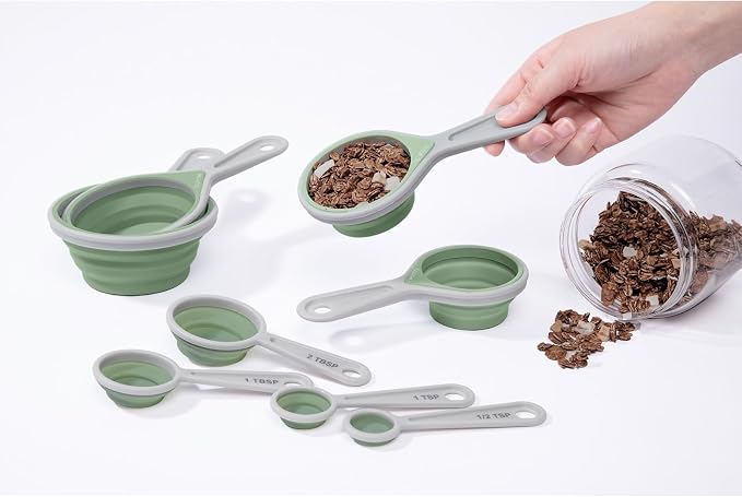 Kitchen Gadgets Set 13 Piece, Space Saving, RV Essentials, Green | Space Saving Cooking Tools, Collapsible Measuring Cups, Measuring Spoons, Stackable Kitchen Gadgets for Small Space