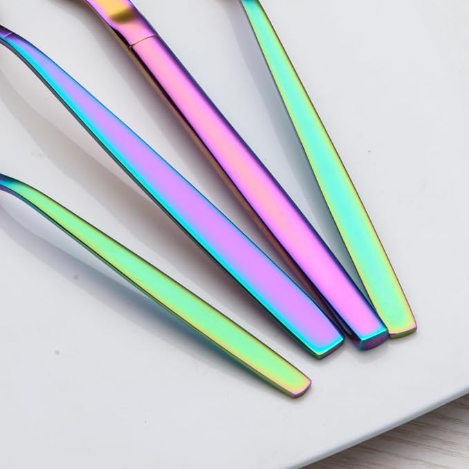 Berglander Rainbow Silverware Set 20 Pieces Service for 4, Colorful Titanium Plating Stainless Steel Flatware Sets, First Apartment Must Have Cutlery Utensils Set, Dishwasher Safe