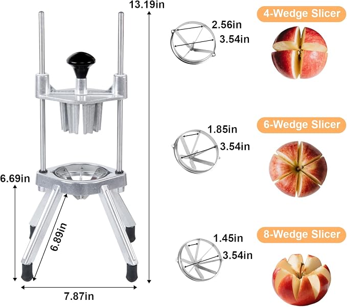 Commercial Lemon Cutter, 4/6/8-Section Stainless Steel Fruit Slicer with Blade, Heavy Duty Cast Aluminum, Non-Slip Base, Easy Clean Citrus Cutter for Bar, Restaurant & Home Kitchen