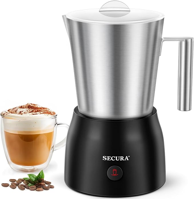 Secura Electric Milk Frother, 17oz Stainless Steel Hot & Cold Foam Maker | 304 Stainless Steel Jug, Teflon-Free & BPA-Free Design, Dishwasher-Safe, 4-in-1 Foam Maker, Create Latte, Hot Chocolate