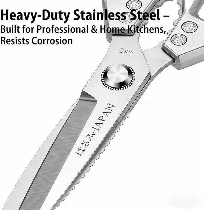 Professional Kitchen Scissors, Ultra Sharp Japanese Steel Poultry Shears for Cutting Chicken, Fish Bones & Herbs, Dishwasher Safe