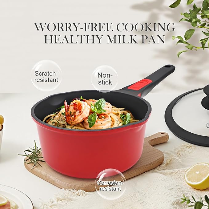 Small Sauce Pan with Lid, 1.5 Qt Saucepan with Lid, Non Stick Sauce Pan, Milk Pot & Sauce Pot & Saucepan with Pour Spout, Detachable Handle Milk Pan, Induction Compatible, Oven Safe,PFOA-Free