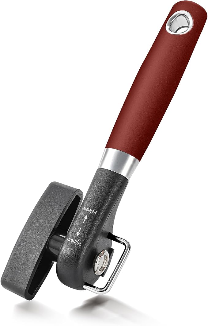 Beneno Can Opener, Manual Side Safe Cut Can Opener Smooth Edge, Red | Durable Sharp DC53 Steel Cutting Blade, Clean Cut with no Sharp Can Edges, Big Effort-Saving Knob, Comfortable Non-Slip Grip