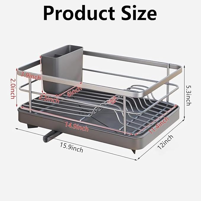 Dish Drying Rack for Kitchen Counter, Carbon Steel Sink Organizer with Drainboard & Cutlery Holder, Space-Saving Sturdy Metal Rack for Home Apartment (White)