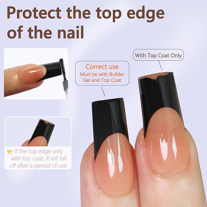Misssix 240Pcs French Tip Press on Nails Long Square Gel Fake Nails Brown | No Need to File 3 in 1 Tips Pre-lasting, White French Nail Tips for Nail Art DIY 15 Sizes