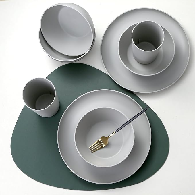 24-Piece Dinnerware Set, Service for 8, Unbreakable Plates and Bowls Set, BPA-Free, Dishwasher Safe, Gray Tableware for Kitchen, Party and Picnic