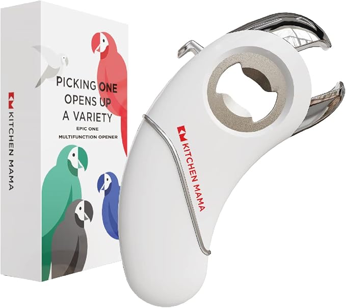 Kitchen Mama Epic One Multifunction Opener, White | Magnetic Bottle Opener, Beer and Soda Can Opener, Pull Tab and Jar Opener, For Weak Hands and Arthritis