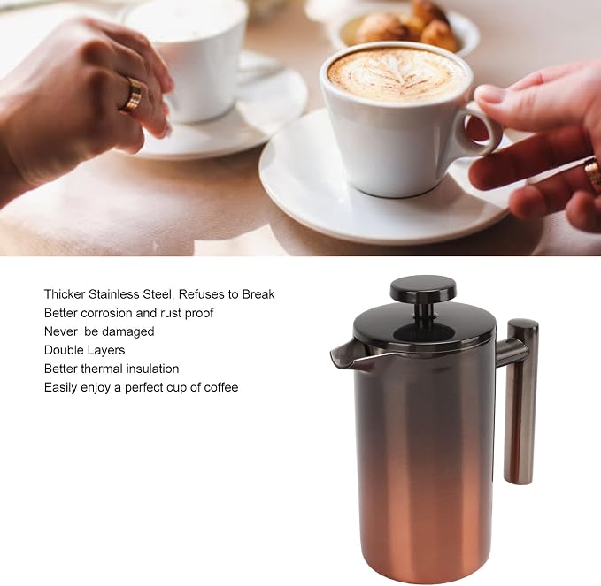 French Press Coffee Maker, Double Walled Stainless Steel French Press Coffee Pot Gradient Color Design Metal Insulation Coffee Press for Home Outdoor Camping Travel(350ml)