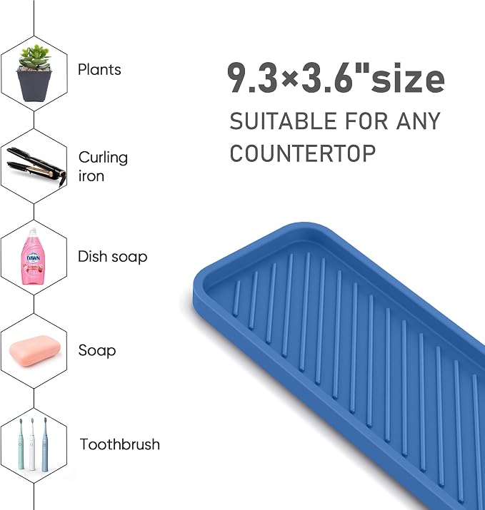 Kitchen Silicone Sink Organizer Tray, Sponge Holder for Sink Caddy（Blue） | Silicone Soap/Sink/Drip Tray, Kitchen Sink Organizer, Small Mats for Counter, Soap Dish Tray, Dishwashing Accessories