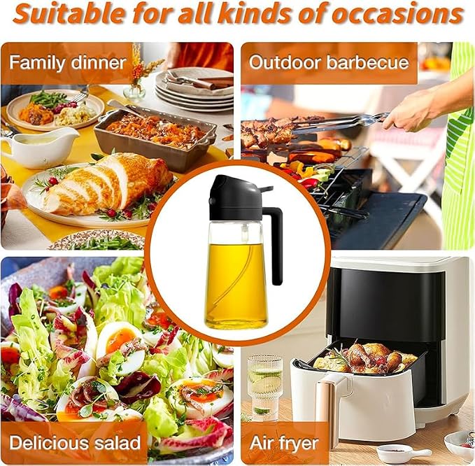 Glass Olive Oil Sprayer for Cooking-TrendPlain 16oz/470ml – 2 in 1 Olive Oil Dispenser Bottle for Kitchen Gadgets and Air Fryer Accessories, Salad, BBQ - Black