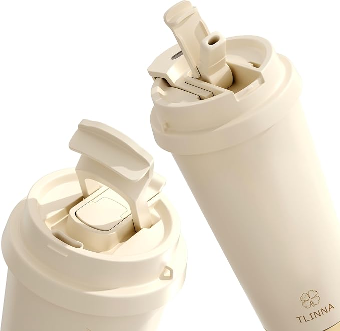 [2-IN-1 LID] Travel Mug,Coffe mug,Coffe cup,Ceramic coating Lined,316 Stainless Steel,BPA Free,Vacuum Insulated Tumbler for Water, Iced Tea or Coffee, Smoothie and More (White, 18 Ounces)
