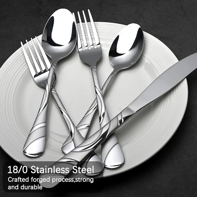 20-Piece Silverware Set for 4, 18/0 Frosted & Mirror Finish Stainless Steel Vintage Flatware Set, Modern Cutlery Set for Home Wedding Restaurant Housewarming Party Event Serving For 4