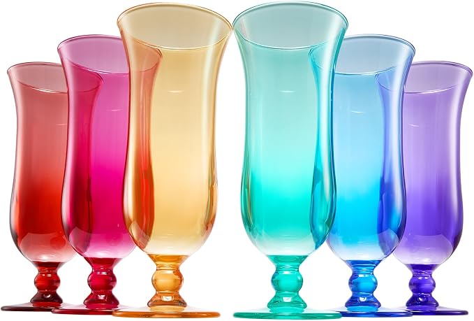 Unbreakable Pina Colada, Daiquiri, Frozen Cocktails & Juice Glasses, Hurricane Glassware, 14oz - 6 Set - Reusable Acrylic Dishwasher Safe Shatterproof BPA-free Plastic Cup, Tropical Cocktail Tall Cups