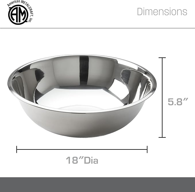 American METALCRAFT, Inc. SSB1600 Mixing Bowl, Stainless Steel, 16 Quarts, 17-1/2' Dia.