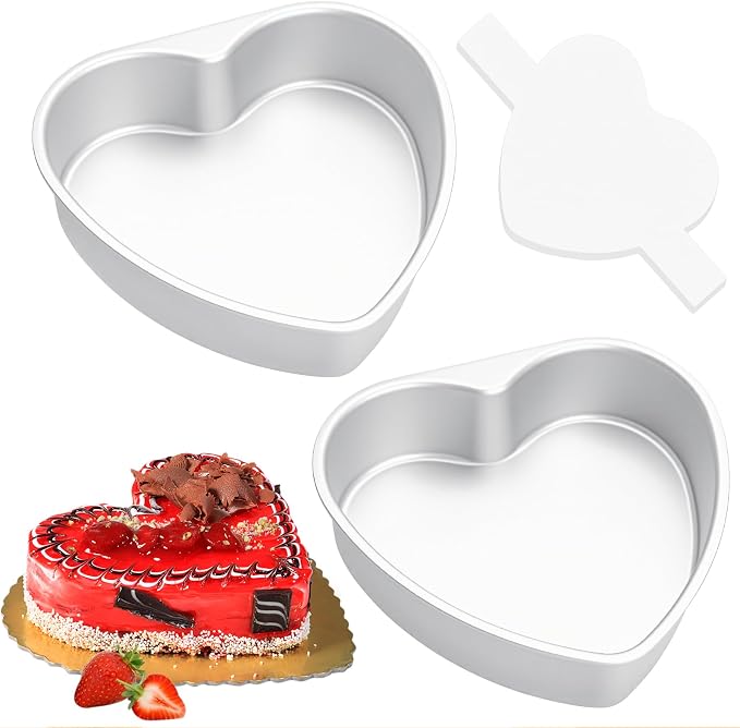 6 Inch Heart Shaped Cake Pans,2 Pack Non-stick Aluminum Heart Pan | Baking Tins with 50 Pieces Parchment Paper,Food-grade Cake Molds,Ideal for Valentine’s Day Birthday Wedding