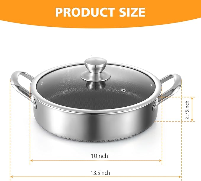 Toutrop Saute Pan,10 Inch Nonstick Deep Frying Pan,316L Stainless Steel Sauté Pan with Lid,Induction Cooking Pan,PFOA Free Cookware,Dishwasher & Oven Safe