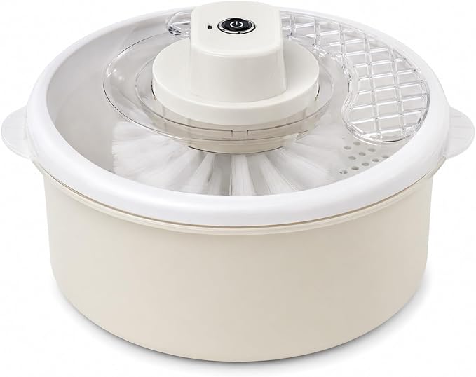 Electric Salad Spinner and Produce Washer with Non-Slip Base (White) | One bowl for rinsing and removing excess water, suited to lettuce, fruit, vegetables, salads, and everyday meal preparation