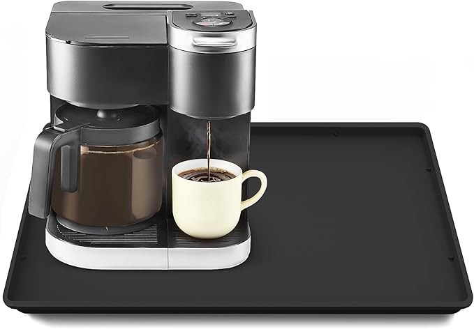 Silicone Coffee Maker Mat with Lip for Countertops, 19.7'' x 15'', Black | Multi leak-proof coffee tray for countertop, non-slip silicone tray for under coffee machine espresso accessory, wipe-clean