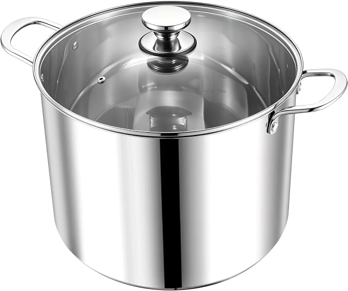 P&P CHEF 20 Quart Stock Pot with Lid, 20 Qt Large Stainless Steel Stockpot | Good for Cooking Pasta Soup, Cookware for Induction Gas Electric Stoves, Visible Lid & Measuring Markings, Dishwasher Safe