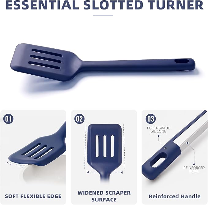Kitchen Utensils Set 6 PCS,Silicone Cooking Utensils Set Spatula Set,446℉ Heat Resistant Cooking Utensils,Tongs,Spoon,BPA Free Kitchen Gadgets Appliances for Non-Stick Cookware,Home Essential(BLUE-6P)