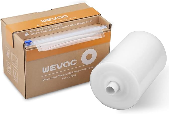 Wevac Vacuum Sealer Bags for Food, 11"x150' Roll, Fits Food Saver Machines | Roll Keeper with Cutter, BPA free, Commercial Grade, Heavy Duty, Freezer Safe, Sous Vide, Storage, Meal Prep, Meat, Fish,Soup