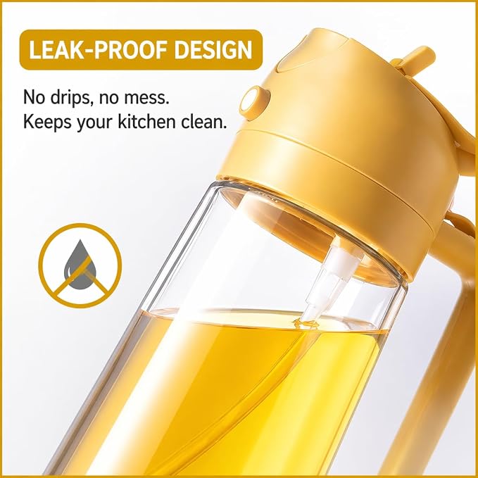 LIMPOPO Oil Sprayer for Cooking 16oz/470ml, Glass Olive Oil Dispenser Bottle, 2-in-1 Spray Mist & Stream Container for Air Fryer, Salad, BBQ, Baking & Grilling (Orange)